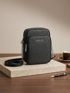 Michael Kors Black Monogram Crossbody Phone Pouch